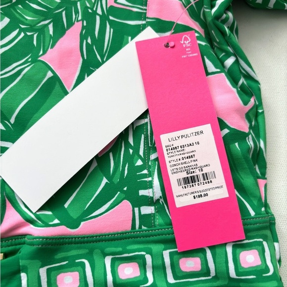 Lilly Pulitzer TORETTA RASHGUARD  CONCH SHELL PINK LETS GO BANANAS ENGINEERED 10 - Picture 3 of 11